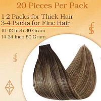 Full Shine 14 Inch Tape In Hair Extensions Balayage Tape In Real Human Hair Extensions Color 2 Darkest Brown Fading To 3 Highlight 27 Honey Blonde Seamless Glue In Hair Extensions 20 Pcs 50 Grams