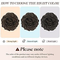 Feshfen Messy Bun Hair Piece Hair Bun Scrunchies Golden Brown Synthetic Wavy Curly Chignon Ponytail Hair Extensions Thick Updo Hairpieces For Women Girls 1Pcs