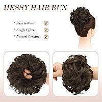 Feshfen Messy Bun Hair Piece Hair Bun Scrunchies Golden Brown Synthetic Wavy Curly Chignon Ponytail Hair Extensions Thick Updo Hairpieces For Women Girls 1Pcs