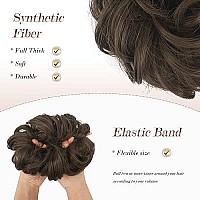 Feshfen Messy Bun Hair Piece Hair Bun Scrunchies Golden Brown Synthetic Wavy Curly Chignon Ponytail Hair Extensions Thick Updo Hairpieces For Women Girls 1Pcs