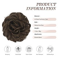 Feshfen Messy Bun Hair Piece Hair Bun Scrunchies Golden Brown Synthetic Wavy Curly Chignon Ponytail Hair Extensions Thick Updo Hairpieces For Women Girls 1Pcs