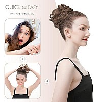 Feshfen Messy Bun Hair Piece Hair Bun Scrunchies Golden Brown Synthetic Wavy Curly Chignon Ponytail Hair Extensions Thick Updo Hairpieces For Women Girls 1Pcs