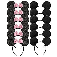 Chuangqi Mouse Ears Solid Black And Pink Sequins Bow, Set Of 12