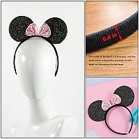 Chuangqi Mouse Ears Solid Black And Pink Sequins Bow, Set Of 12