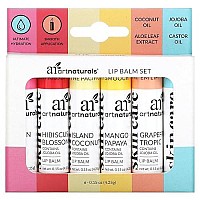 artnaturals Natural Organic Lip Balm Beeswax - (6 x .15 Oz / 4.25g) - Gift Set of Assorted Flavors - Chapstick for Dry, Chapped & Cracked Lips - Lip Repair with Aloe Vera, Coconut, Castor & Jojoba Oil