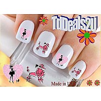 Dog Breed - Poodle 2 I Love Pink Poodle Nail Decals - WaterSlide Nail Art Decals - Highest Quality! Made in USA