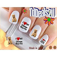 Dog Breed - Shar Pei I Love my Chinese Shar Pei Nail Decals - WaterSlide Nail Art Decals - Highest Quality! Made in USA