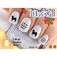 Dog Breed - Siberian Husky 2 I Love Silhouette Nail Decals - WaterSlide Nail Art Decals - Highest Quality! Made in USA