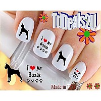 Nail Art Decals WaterSlide Nail Transfers Stickers Dog Breed - Boxer Love my Boxer Silhouette Nail Decals - Salon Quality! DIY Nail Accessories