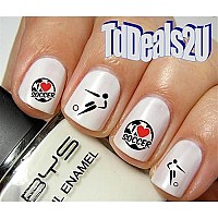 Sports - Soccer - I Love Soccer Ball Heart Nail Decals - WaterSlide Nail Art Decals - Highest Quality! Made in USA