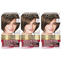 L'Oreal Paris Excellence Creme Permanent Hair Color, 5 Medium Brown, 100 percent Gray Coverage Hair Dye, Pack of 3