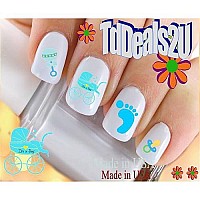 Nail Art Decals WaterSlide Nail Transfers Stickers General Nail Decals - Baby Boy Blue Rattle - Salon Quality! DIY Nail Accessories