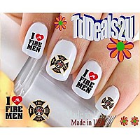 Nail Art Decals WaterSlide Nail Transfers Stickers General Nail Decals - I Love Firemen 1 Firemen Symbol - Salon Quality! DIY Nail Accessories