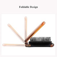 Folding Hair Brush, Travel Pocket Brush Mini Mirror Comb for Women, Family, School, Travel, Car, Gym, Bag, Purse