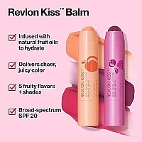 Lip Balm by Revlon, Kiss Tinted Lip Balm, Face Makeup with Lasting Hydration, SPF 20, Infused with Natural Fruit Oils, 015 Juicy Peach, 0.09 Oz