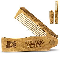 Striking Viking Folding Wooden Comb - Men's Hair, Beard & Mustache Comb - Pocket Sized Sandal Wood Comb for Everyday Grooming, Use Dry or with Balms and Oils - Beard Gift for Men