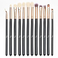 Qivange Eye Makeup Brushes Synthetic Hairs Eyeshadow Brush Set 12PCS Black Rose Gold Eyebrow Eyeliner Makeup Brush Set for Concealer Eyebrow Eyeliner Eye Shadow Blending