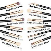 Qivange Eye Makeup Brushes Synthetic Hairs Eyeshadow Brush Set 12PCS Black Rose Gold Eyebrow Eyeliner Makeup Brush Set for Concealer Eyebrow Eyeliner Eye Shadow Blending