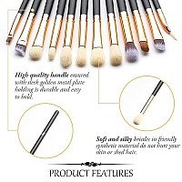 Qivange Eye Makeup Brushes Synthetic Hairs Eyeshadow Brush Set 12PCS Black Rose Gold Eyebrow Eyeliner Makeup Brush Set for Concealer Eyebrow Eyeliner Eye Shadow Blending