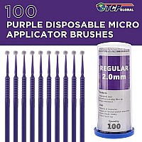 TCP Global Eyelash Extension Micro Brushes, 100 Medium 2.0 mm Tip Size Purple Disposable Brush Applicators - Apply Makeup, Paint Touch Up