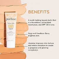 purlisse Perfect Glow BB Cream SPF 30: Clean & Cruelty-Free, Medium Flawless Coverage, Hydrates with Jasmine | Light 1.4oz