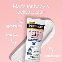 Neutrogena Pure & Free Baby Mineral Sunscreen Lotion with Broad Spectrum SPF 50 & Zinc Oxide, Water-Resistant, Hypoallergenic & Tear-Free Baby Sunscreen, 3 fl. oz