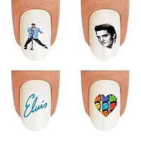 Nail Art Decals WaterSlide Nail Transfers Stickers 40pc Elvis 3 Blue Jacket Singer Character Nail Decals - Salon Quality! DIY Nail Accessories