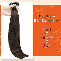 Full Shine U Tip Hair Extensions Human Hair Color 2 Darkest Brown Human Hair U Tip Hair Extensions Remy 20 Inch U Tip Pre Bonded Hair Extensions 50g/50s Fusion Hair Extensions