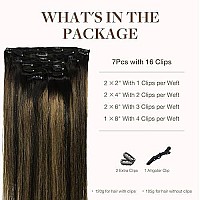 GOO GOO Clip-in Hair Extensions for Women, Soft & Natural, Handmade Real Human Hair Extensions, Natural Black Mixed Chestnut Brown, Straight  (T1B/6)/1B, 7pcs 120g 16 inches