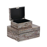 Deco 79 Mother Of Pearl Handmade Box With Hinged Lid, Set Of 2 12, 8W, Black