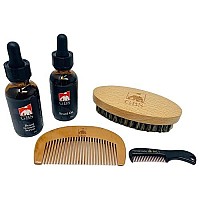 G.B.S Men's Beard Kit, Conditioning Oil, Oval Wood Handle Boar Bristle Brush, Bamboo Pocket Beard Comb, Round Compact Wood Synthetic Nylon Bristles Tame & Soften Risk Free Exfoliate Organic