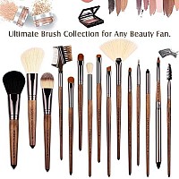 ZOREYA Makeup Brush Set ,15pcs Unique Walnut Makeup Brushes with Nobility,Professional Premium Synthetic Foundation Powder Concealers Eye Shadows Makeup brushes Set with Perfect Vegan Leather Bag