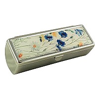 Houder Designer Lipstick Case with Mirror for Purse - Decorative Lipstick Holder with Gift Box - Velvet Lined - Protect Your Lipsticks in Style (Blue Flowers)