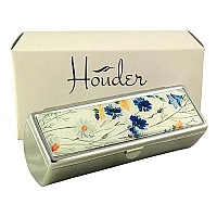 Houder Designer Lipstick Case with Mirror for Purse - Decorative Lipstick Holder with Gift Box - Velvet Lined - Protect Your Lipsticks in Style (Blue Flowers)