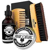 Beard Brush, Beard Comb, Beard Oil, & Beard Balm Grooming Kit for Men's Care, Travel Bamboo Facial Hair Set for Growth, Styling, Shine & Softness, Great Gifts for Him (Bamboo)