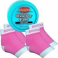 Bodiance Moisturizing Gel Heel Socks or Sleeves, 2 Pairs, Pink, Large, O'keeffe's Healthy Feet Foot Cream for Cracked Heels, Callus Treatment Bundle