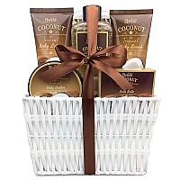 Father's Day Gifts Spa Gift Baskets Bath and Body Set with Refreshing Coconut Fragrance Lovestee - Bath and Body Gift Set Includes Shower Gel Body Lotion Body Scrub Body Butter Bath Salt and Loofah Back Scrubbed