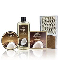 Father's Day Gifts Spa Gift Baskets Bath and Body Set with Refreshing Coconut Fragrance Lovestee - Bath and Body Gift Set Includes Shower Gel Body Lotion Body Scrub Body Butter Bath Salt and Loofah Back Scrubbed