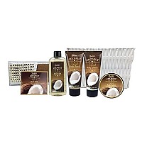 Father's Day Gifts Spa Gift Baskets Bath and Body Set with Refreshing Coconut Fragrance Lovestee - Bath and Body Gift Set Includes Shower Gel Body Lotion Body Scrub Body Butter Bath Salt and Loofah Back Scrubbed