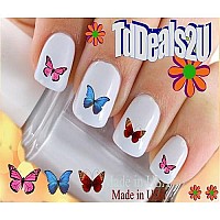 Nail Art Decals WaterSlide Nail Transfers Stickers Animals - Butterfly - Butterflies Set 1 Cool Colors Nail Decals - Salon Quality! DIY Nail Accessories