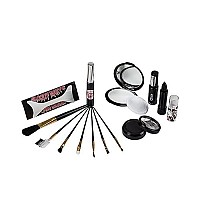 Gothic Style Final Touch Makeup Kit By Bloody Mary - Professional Quality Dark Goth Look Cosmetic Supplies Set - Black Mascara, Nail Polish, Eyeshadow, Face Powder, Lipstick, Brushes - Zippered Case