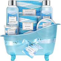 Bath Gift Set for Women, Body & Earth Spa Gift Baskets for Women, 7 Pcs Bath Set Scented with Ocean, Bath and Body Gift Basket, Birthday Gifts for Women