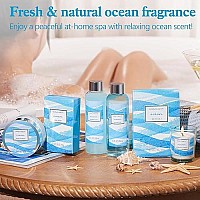 Bath Gift Set for Women, Body & Earth Spa Gift Baskets for Women, 7 Pcs Bath Set Scented with Ocean, Bath and Body Gift Basket, Birthday Gifts for Women