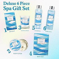 Bath Gift Set for Women, Body & Earth Spa Gift Baskets for Women, 7 Pcs Bath Set Scented with Ocean, Bath and Body Gift Basket, Birthday Gifts for Women