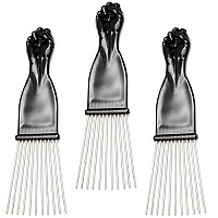 Luxxii (3 Pack) 7 Black Fist Metal Afro Pik Lift Hair Comb Detangle Wig Braid Hair Man Styling Comb (Black)