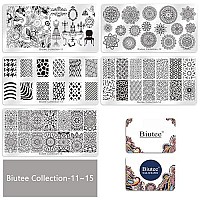 Biutee 19pcs Nail Stamp Plates set 15 plate 1Stamper 2Scraper 1storage bag Nails Art Stamping Plate Scraper Stamper Set Leaves Flowers Animal Nail plate Template Image Plate