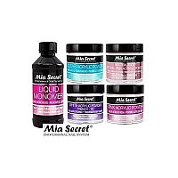 MIA SECRET 4 oz LIQUID MONOMER + Acrylic Powders Set - Pink 2 oz, Clear 2 oz, 3D White 2 oz & Multibalance Pink 2 oz