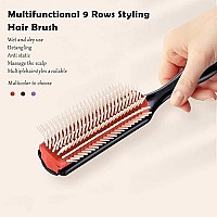 NuAngela 9 Rows Hair Brush, Easy Clean Removable Hairbrush For Styling Detangling Shaping Smoothing Blow-Drying Separating,Defining Curls For Curly Hair