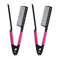 Herstyler Straightening Comb For Hair - Flat Iron Comb For Great Tresses - Hair Straightener Comb With A Grip - Comb For Knotty Hair - Pink Hot Iron Comb To Smoothe Hair - Set of 2