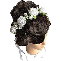 SIZSNM Flower Crown White Girls Headband - Headpiece Artificial Roses Wedding Bridal - Floral Boho Kids ToddlerToddler Boho